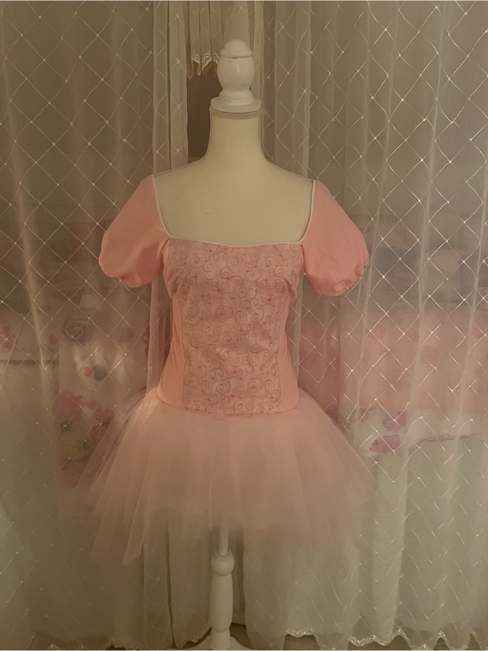 Handmade Pink Ballet Inspired Dress with Puff Sleeves